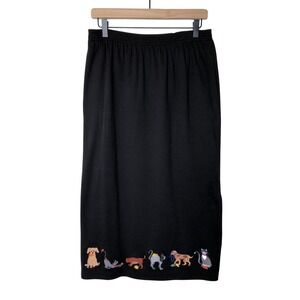 Bechamel‎ Black Embroidered Novelty Print Cats Dogs Skirt Medium Animal Print